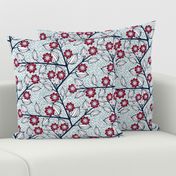 Flowers on Netting, Navy, Red 