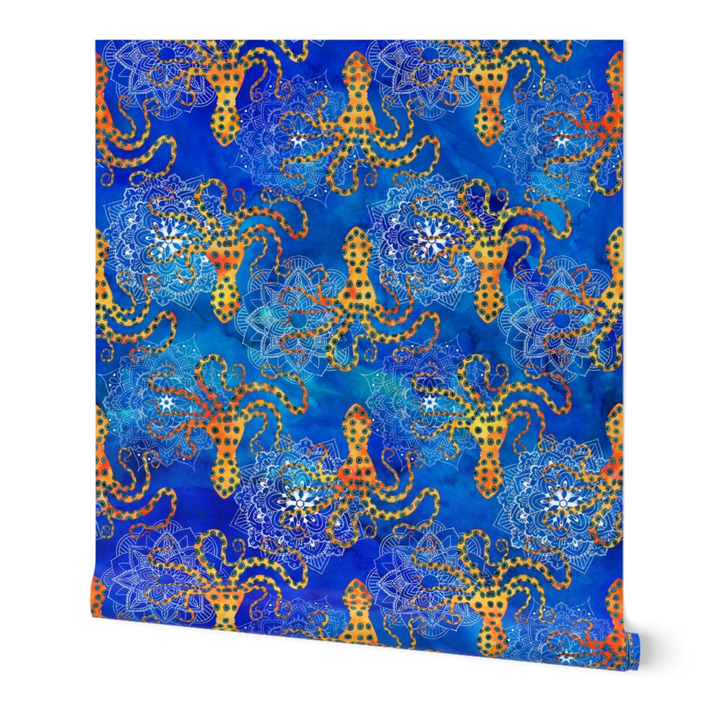 Watercolor Blue Ringed Octopus Mandalas ~ Cobalt  