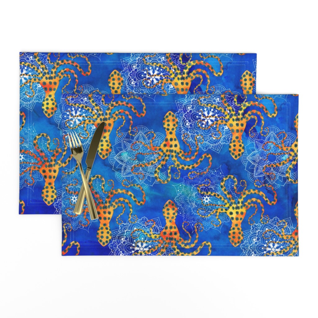 Watercolor Blue Ringed Octopus Mandalas ~ Cobalt  