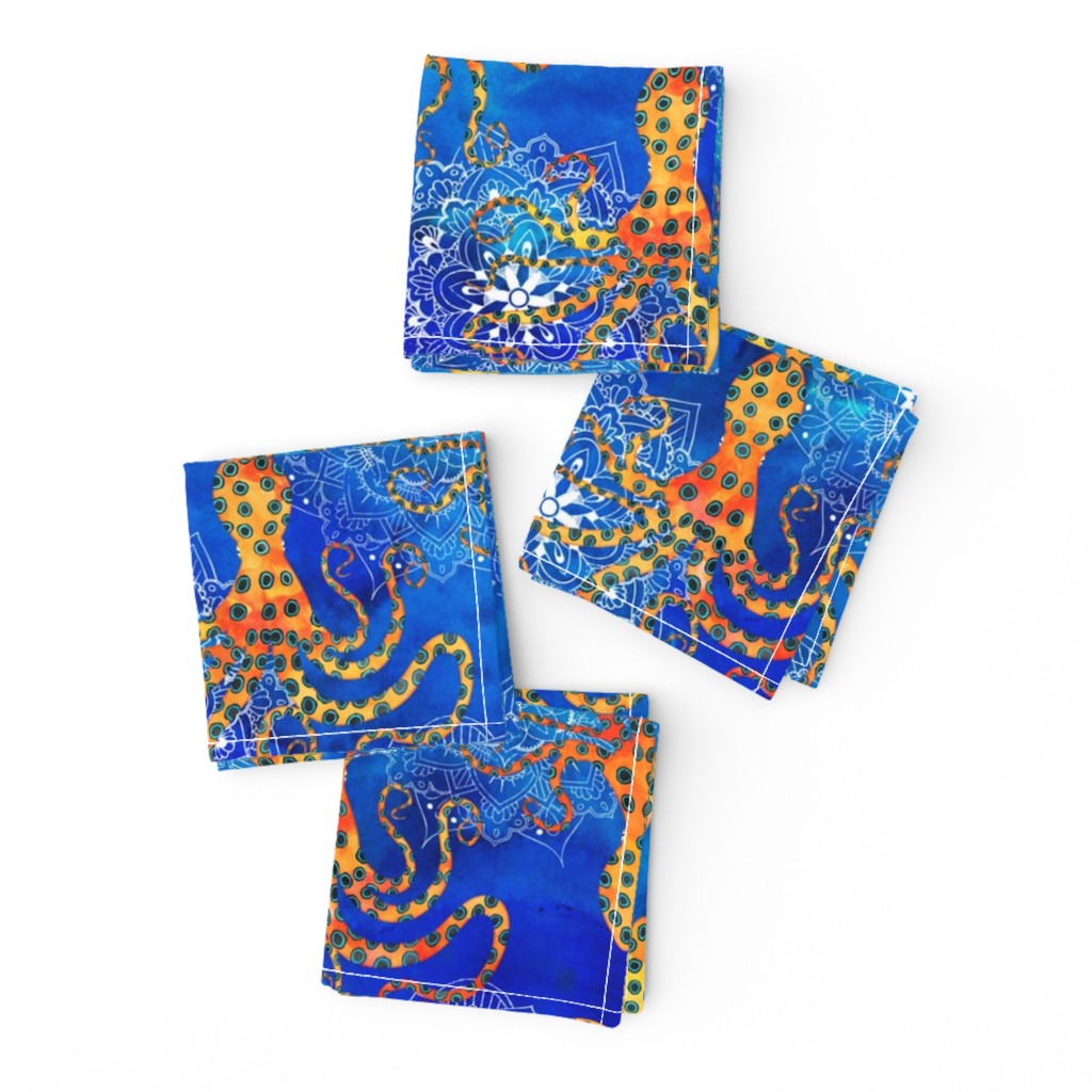 Watercolor Blue Ringed Octopus Mandalas ~ Cobalt  