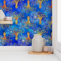 Watercolor Blue Ringed Octopus Mandalas ~ Cobalt  