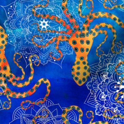 Watercolor Blue Ringed Octopus Mandalas ~ Cobalt  
