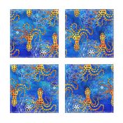 Watercolor Blue Ringed Octopus Mandalas ~ Cobalt  