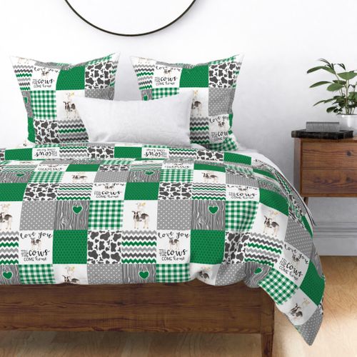 Farm//Love you till the cows come home - Green - Wholecloth Cheater Quilt 