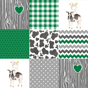 Farm//Love you till the cows come home - Green - Wholecloth Cheater Quilt 