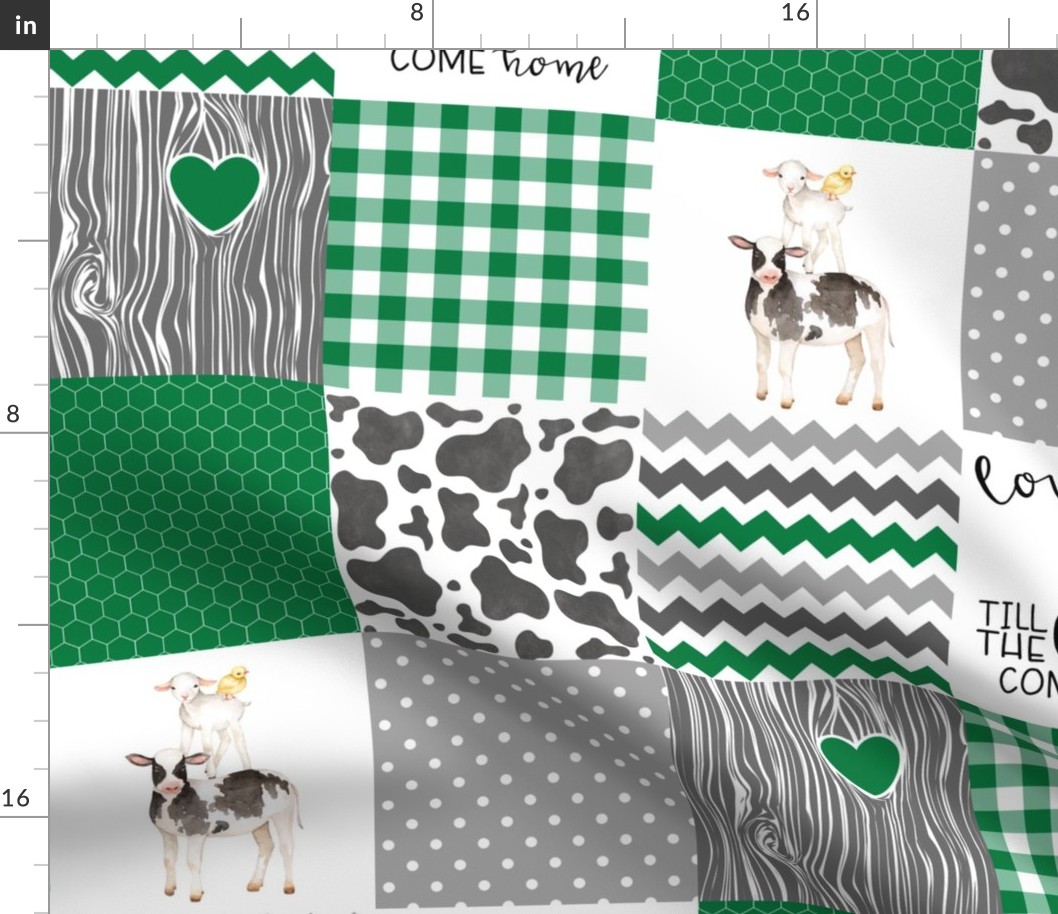 Farm//Love you till the cows come home - Green - Wholecloth Cheater Quilt 