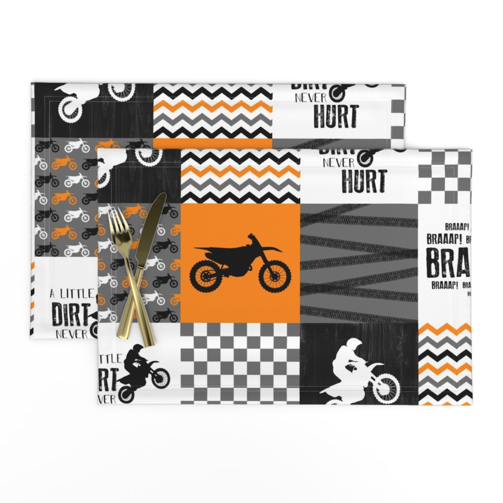 Motocross//A little dirt never hurt - Orange Wholecloth cheater quilt 