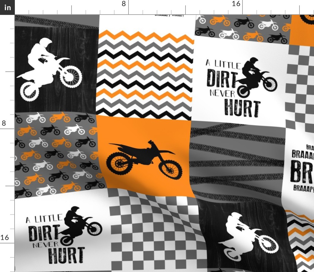 Motocross//A little dirt never hurt - Orange Wholecloth cheater quilt 