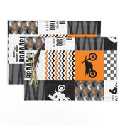 Motocross//A little dirt never hurt - Orange - Wholecloth Cheater Quilt - Rotated