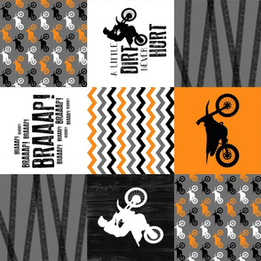 Motocross//A little dirt never hurt - Orange - Wholecloth Cheater Quilt - Rotated