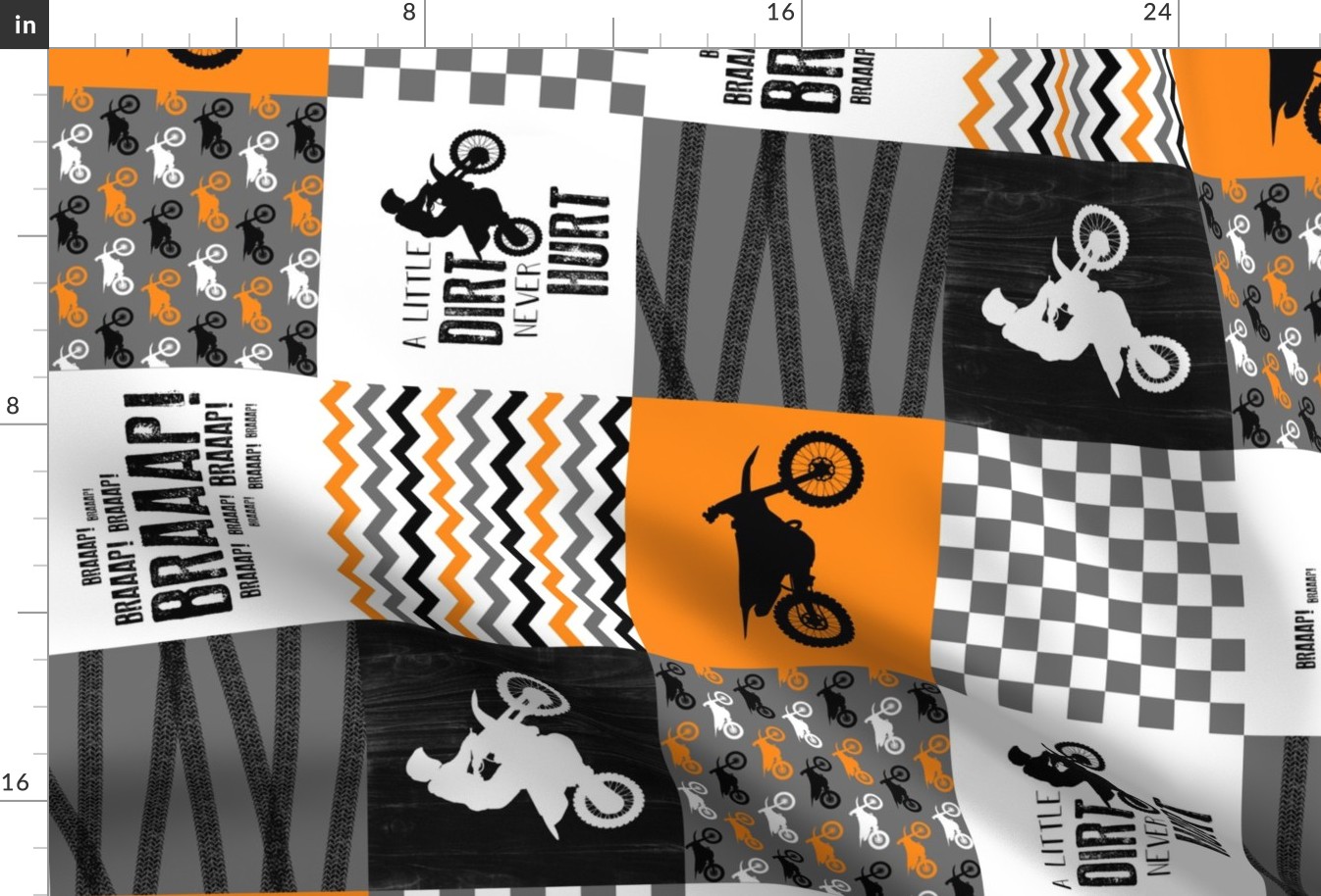 Motocross//A little dirt never hurt - Orange - Wholecloth Cheater Quilt - Rotated