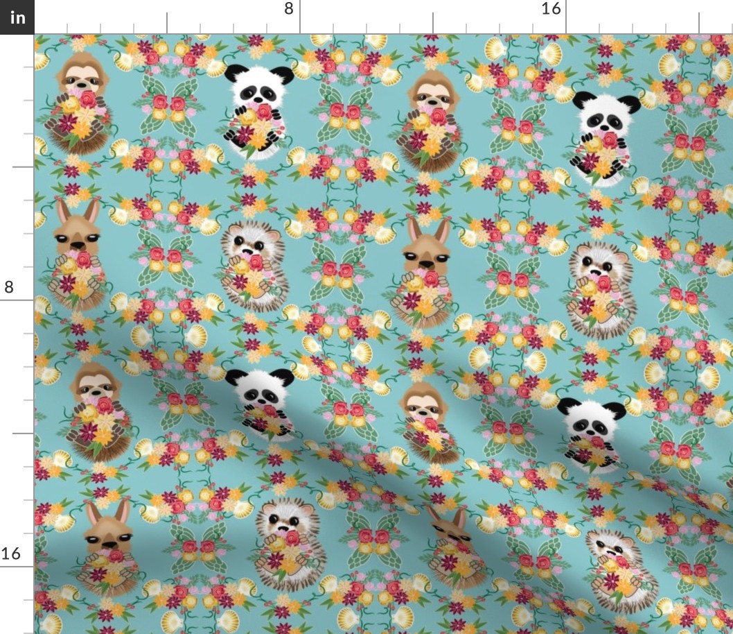 Animals on Land, Teal, Small Scale, Hedgie, Llama, Panda, Sloth, baby animals