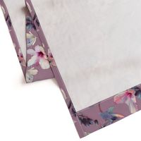 Butterflies and Hibiscus Flowers in Soft Plum - large print