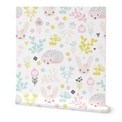 Adorable spring blossom flower garden easter bunny and hedgehog illustration print for little girls jumbo