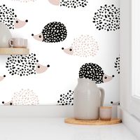 Scandinavian sweet hedgehog illustration for kids gender neutral black and white jumbo