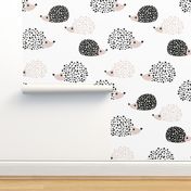 Scandinavian sweet hedgehog illustration for kids gender neutral black and white jumbo