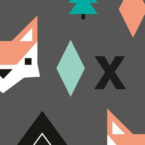 Geometric fox and pine tree illustration pattern jumbo