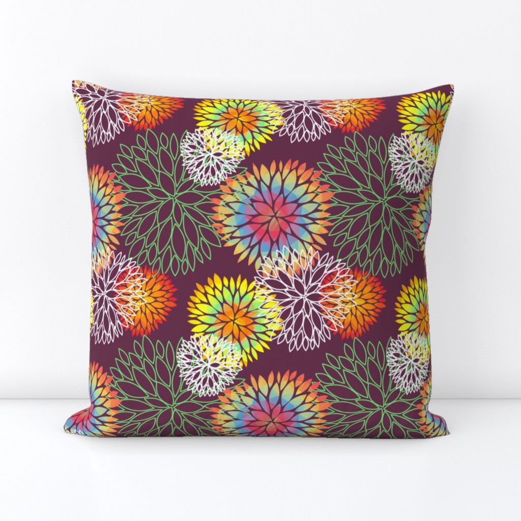 rainbow flowers on purple background