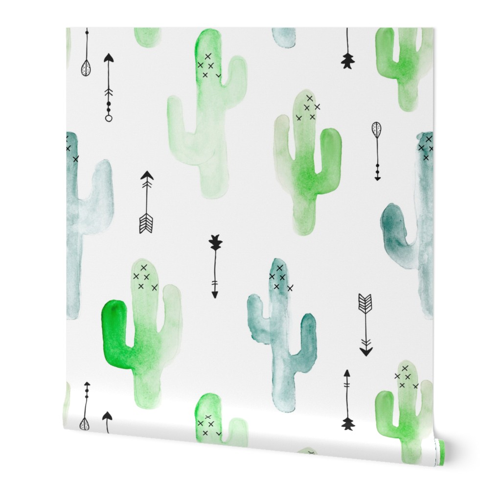 Watercolor cactus illustration indian summer theme with arrows in blue and green for boys jumbo