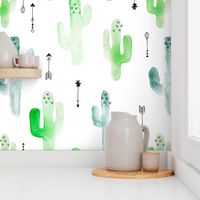 Watercolor cactus illustration indian summer theme with arrows in blue and green for boys jumbo