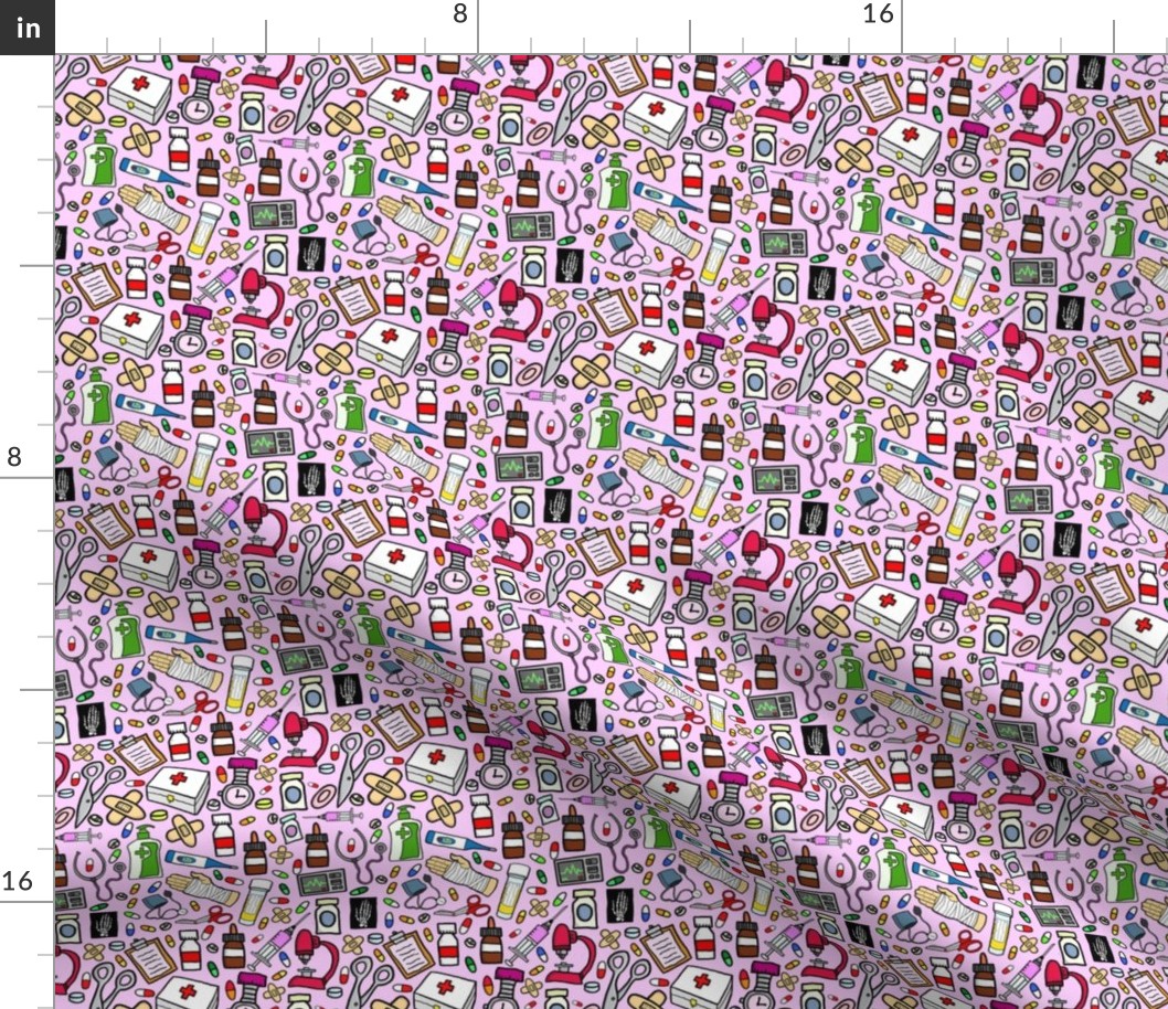 Nurse Stuff Pattern - Pink Background