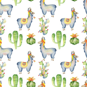Watercolor llamas and cactus