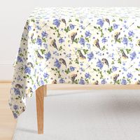 Blue flower bird pattern