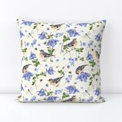 Blue flower bird pattern