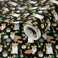 corgi (small scale) new years eve dog breed party fabric dark