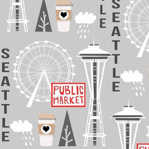 seattle tourist washington state vacation space needle america fabric grey