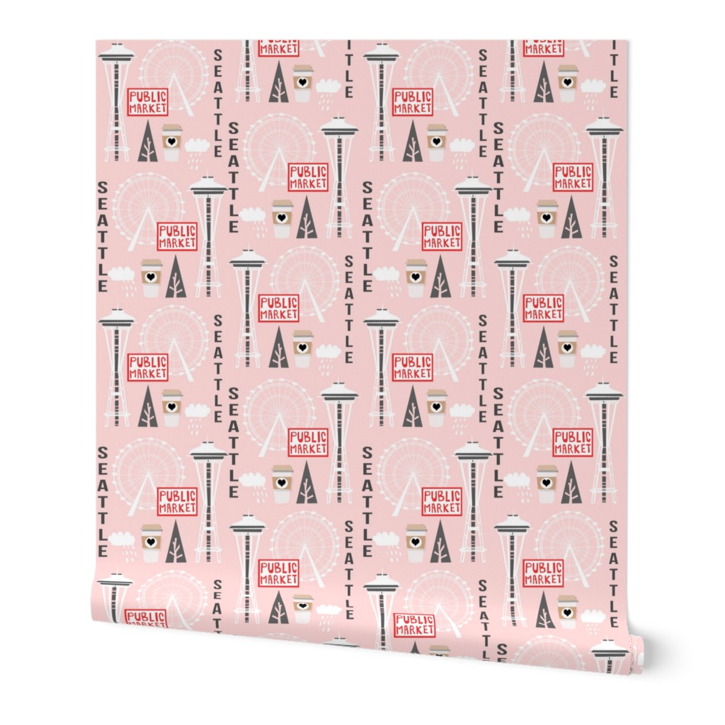 seattle tourist washington state vacation space needle america fabric pink