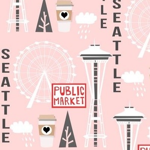 seattle tourist washington state vacation space needle america fabric pink