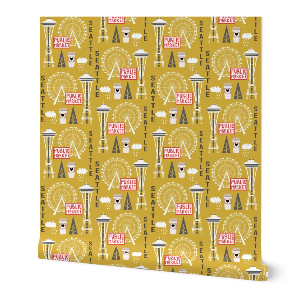 seattle tourist washington state vacation space needle america fabric yellow