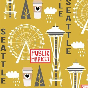 seattle tourist washington state vacation space needle america fabric yellow