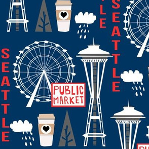 seattle tourist washington state vacation space needle america fabric navy