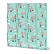 seattle tourist washington state vacation space needle america fabric light blue