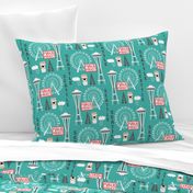 seattle tourist washington state vacation space needle america fabric teal