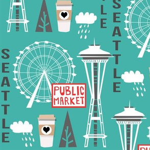 seattle tourist washington state vacation space needle america fabric teal