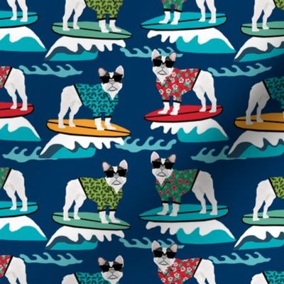 french bulldog surfing dog breed fabric navy