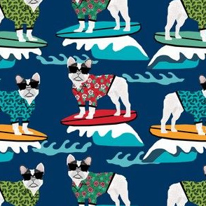 french bulldog surfing dog breed fabric navy