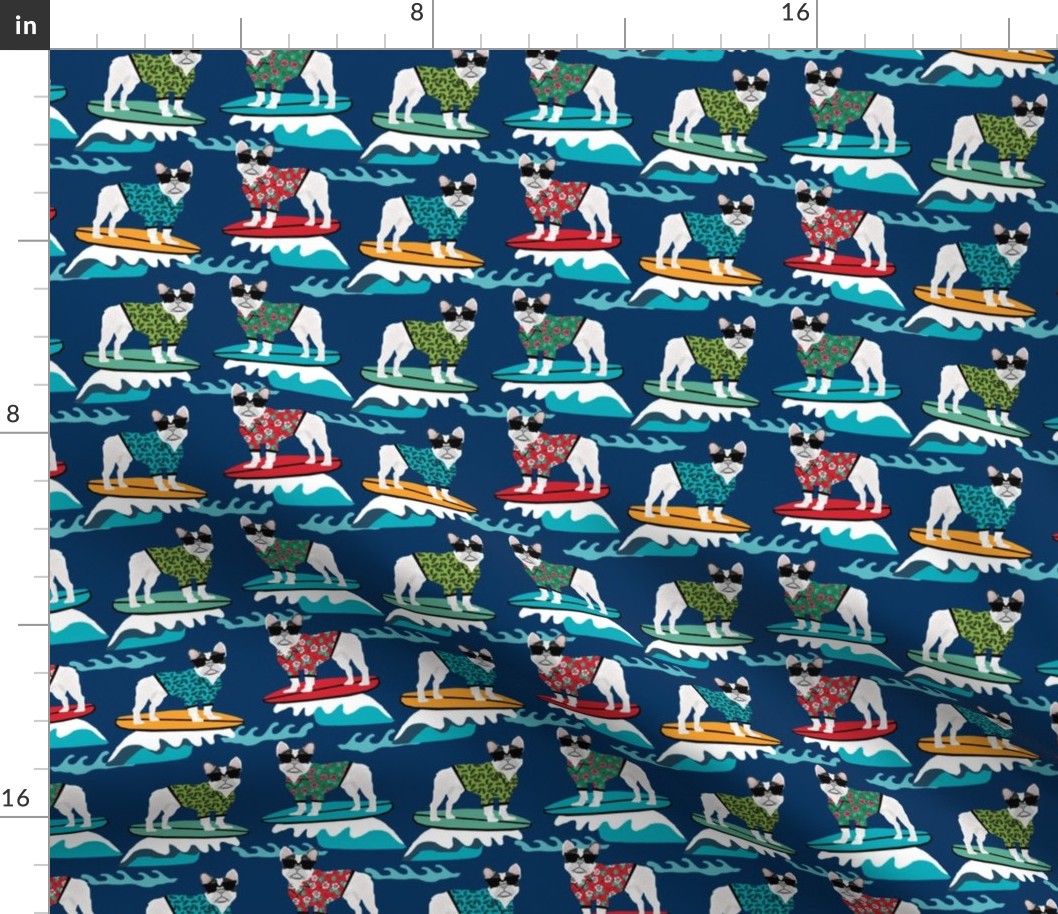 french bulldog surfing dog breed fabric navy