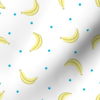 Banana Fruit Art, Blue Scattered Dots on Light Background Medium Scale
