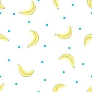 Banana Fruit Art, Blue Scattered Dots on Light Background Medium Scale