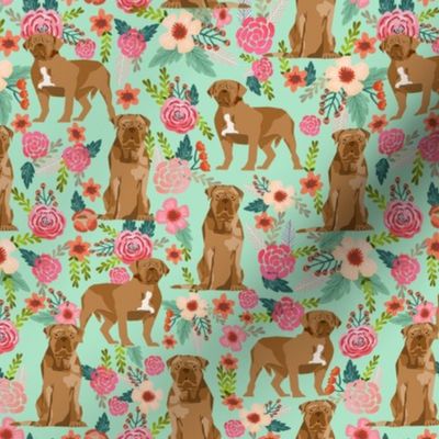 french mastiff floral dog breed fabric mint