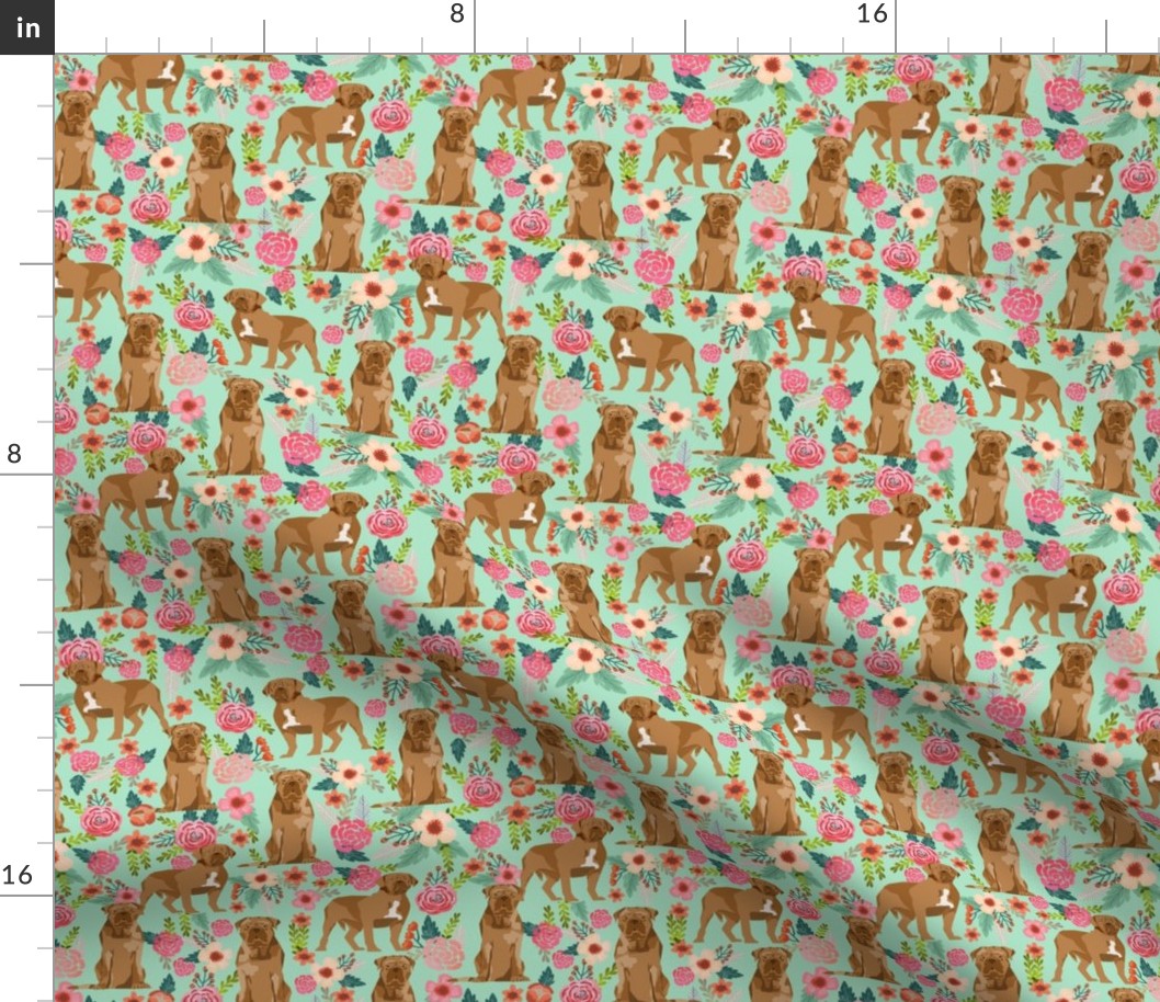 french mastiff floral dog breed fabric mint