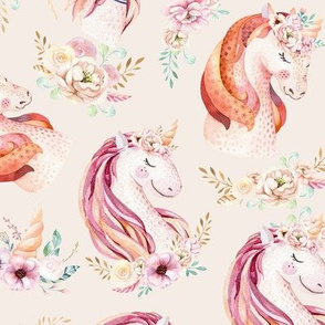 Cute watercolor unicorn seamless pattern 1