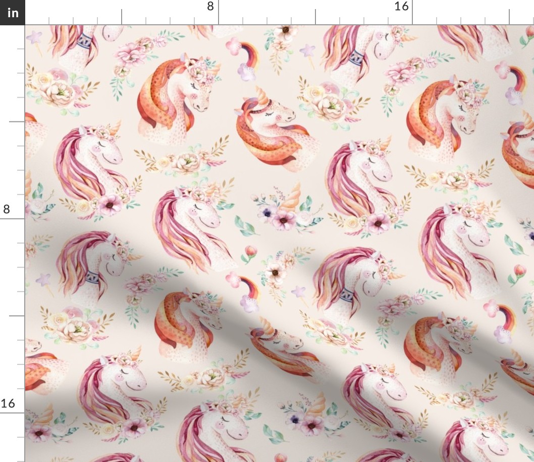 Cute watercolor unicorn seamless pattern 1