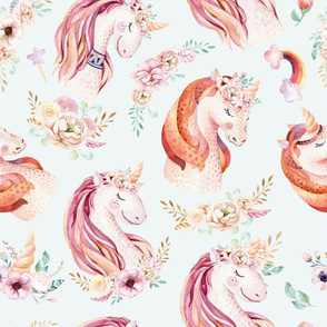 Cute watercolor unicorn seamless pattern 2