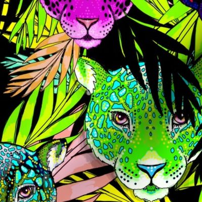big cats of the neon jungle Fabric | Spoonflower