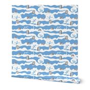 hedges with hogs - hedgehogs in grey on blue dots